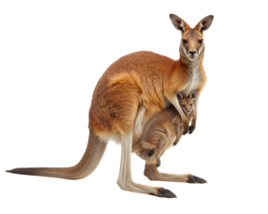 Charming kangaroo mother gazing attentively with a adorable joey in her pouch