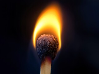 Matchstick is lit and the flame is yellow