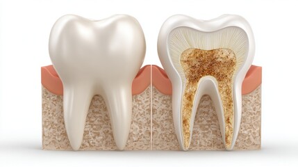 Premium photo of comparison of healthy tooth and tartar-affected tooth in detailed illustration.