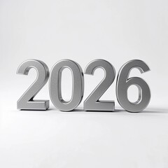 Silver 3D numbers 2026 on light gray background with sleek modern style