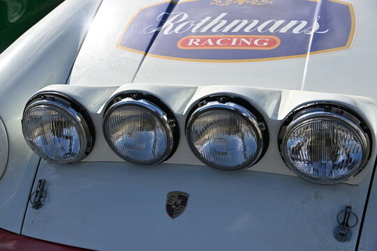 Front auxiliary lights of a rally car
