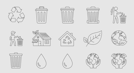 Recycling and environmental protection icons in a linear style.