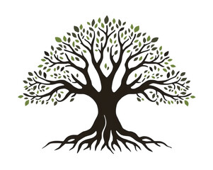 Detailed illustration of a lush tree with an expansive canopy and strong roots against pure backdrop
