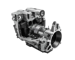 Detailed internal structure of a cutaway engine block showcasing engineering design and mechanics