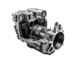 Detailed internal structure of a cutaway engine block showcasing engineering design and mechanics