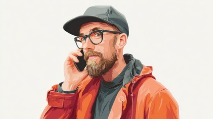 Obraz premium hipster man holding smartphone making phone call isolated no logos no brands ar 169