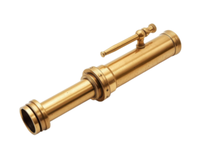 Detailed shot showcases an antique golden telescope, capturing its craftsmanship and historical significance