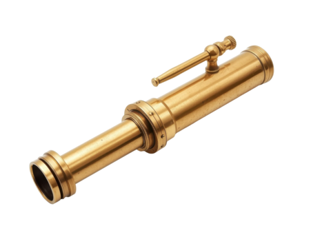 Detailed shot showcases an antique golden telescope, capturing its craftsmanship and historical significance
