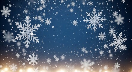 Enchanting winter season wonderland background with glittering snowflakes and bokeh lights effect