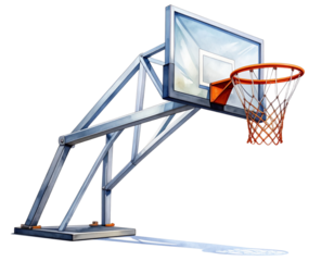 Modern Steel Basketball Hoop, Angled Side View, Isolated.