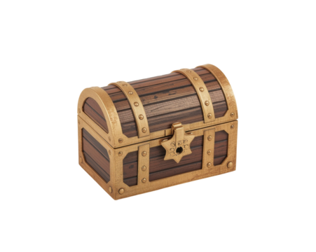 Elaborate Wooden Treasure Chest with Golden Accents for Storage or Decorative Purposes