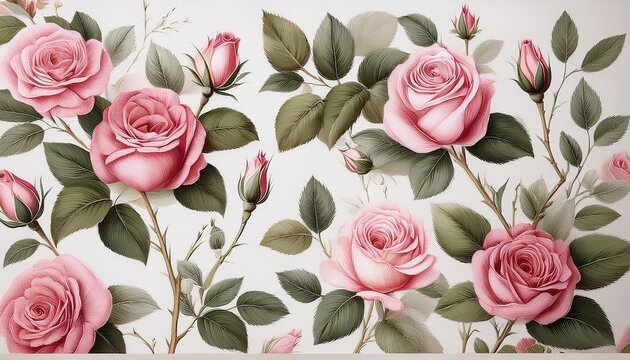 vintage pink roses floral pattern on light background