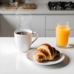 breakfast with croissant and coffee
