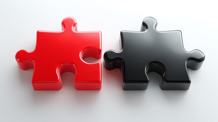 Obraz premium Two interlocking puzzle pieces aligned to connect, illustrating partnership integration problem solving and the union of complementary strengths. 