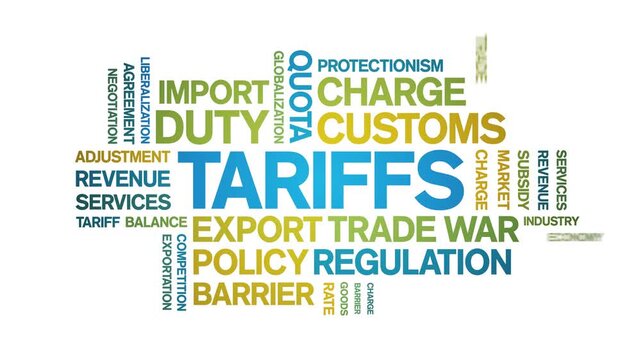 Tariffs animated word cloud-text design animation tag kinetic typography seamless loop.