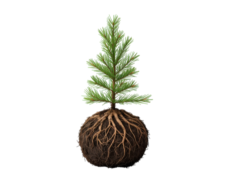 Isolated Green Tree with Roots Illustrating the Cycle of Nature and Environmental Sustainability