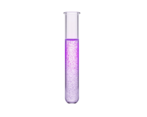 Laboratory glassware containing a sparkling purple solution, an image of scientific research