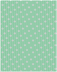 Playful seamless flower pattern with white blossoms and dots isolated on mint background
