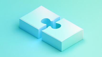 Obraz premium Two complementary puzzle blocks facing each other, illustrating compatibility, seamless integration and the missing piece concept in project planning. 