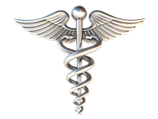 Silver caduceus medical symbol isolated on a transparent background