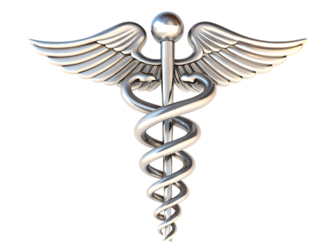 Silver caduceus medical symbol isolated on a transparent background - Powered by Adobe