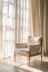 Cozy chair bathed in warm sunlight by the window