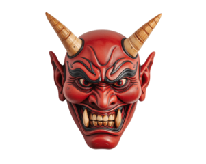 Intricate Red Oni Mask Captures the Essence of Japanese Folklore and Theatrical Arts