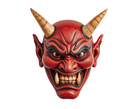 Intricate Red Oni Mask Captures the Essence of Japanese Folklore and Theatrical Arts