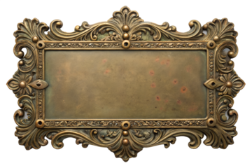 Ornate Vintage Rectangular Brass Plaque with Decorative Flourishes and Scrollwork, Ideal for Personalized Engraving or Signage