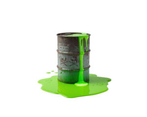 Unleashing Havoc, A Barrel Spewing Radioactive Waste, Evoking Environmental Calamity and Peril