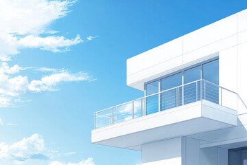 Modern balcony overlooking a clear blue sky