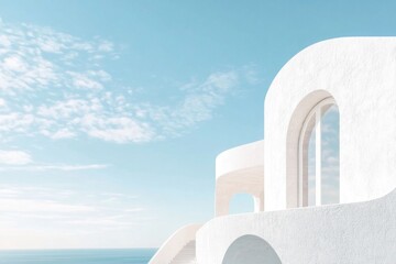 Modern architecture overlooking serene ocean view