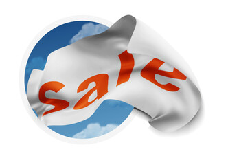 Obraz premium percent, sale, vector 3d flag against a blue sky, through a round hole on a white background