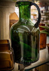 Old stile green bottle for home decoration.