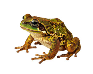 Fototapeta premium Close-up portrait of a cute frog showing its beautiful green and brown patterns of skin