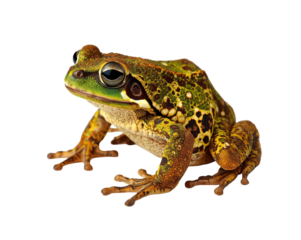 Close-up portrait of a cute frog showing its beautiful green and brown patterns of skin