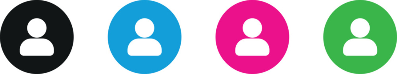 Set of four user profile icons in black blue pink and green circles vector