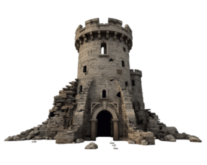 Mysterious Ancient Stone Tower, Medieval Castle Ruins With Stone Construction, Dramatic Effect