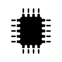 Black and white illustration of an integrated circuit or microchip pattern
