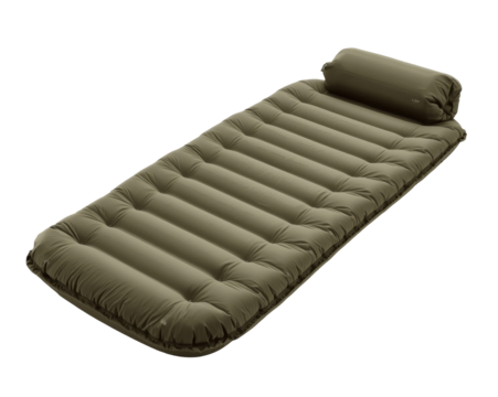 Olive Drab Sleeping Pad with Integrated Pillow for Comfortable Camping and Outdoor Use