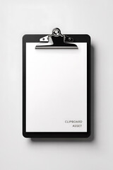 Black clipboard with blank white paper.
