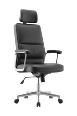 Black leather office chair, adjustable and modern.

