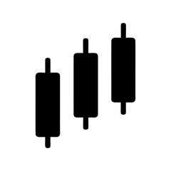 Three isolated black candlesticks representing a business chart on white background