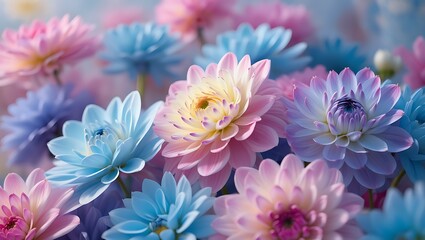 Obraz premium Dreamy Pastel Dahlia Flowers Background with Soft Tones and Delicate Petals in Bloom