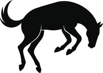 Obraz premium vector silhouette, bucking horse, arched back and kicked hind legs, side view, solid black