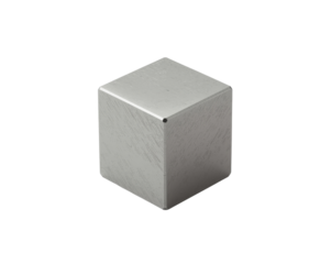 Single metal cube with brushed texture on a solid surface for 3D modeling projects