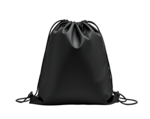 Sleek Black Drawstring Bag on Neutral Backdrop, Versatile and Stylish Accessory for Various Uses