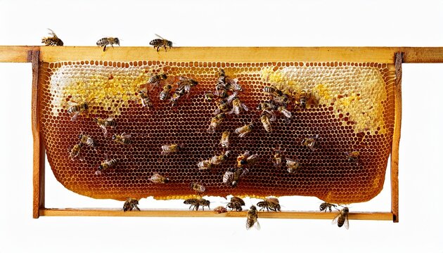isolated honeycomb with bees