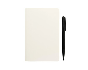Stationery concept featuring an open notebook and elegant pen on a minimalistic composition