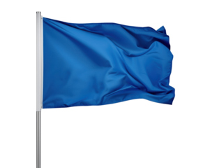 Striking Blue Flag Waving on a Silver Pole Against a Dramatic Display of Darkness